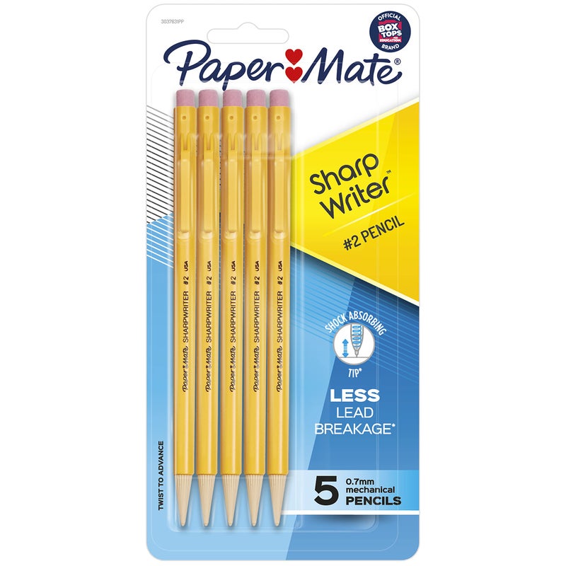 Paper MateÂ® SharpWriterÂ® Mechanical Pencils, 0.7 mm, Yellow Barrel, Pack Of 5 Pencils - Image 1